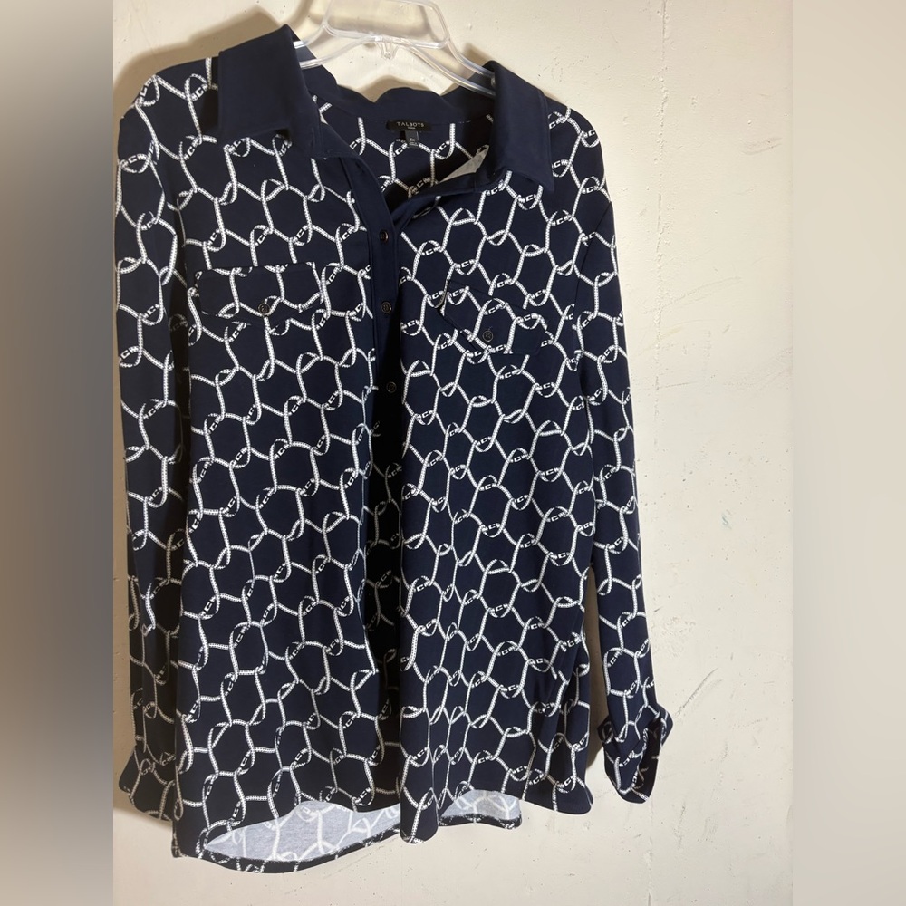 Talbots Navy Chain Print Top